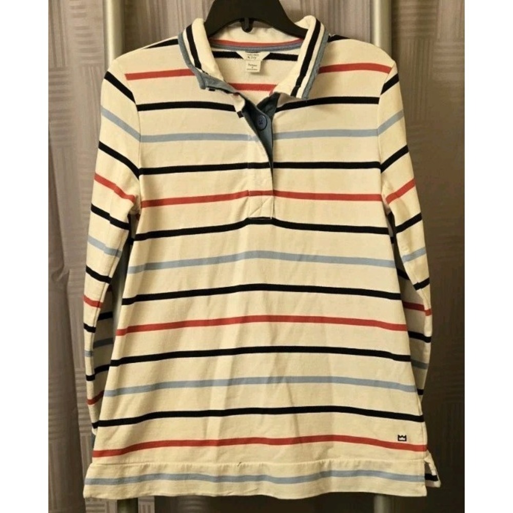 Crown & Ivy Harper Shirt Womens‎ Small White Red Blue Striped Long Sleeve Cotton